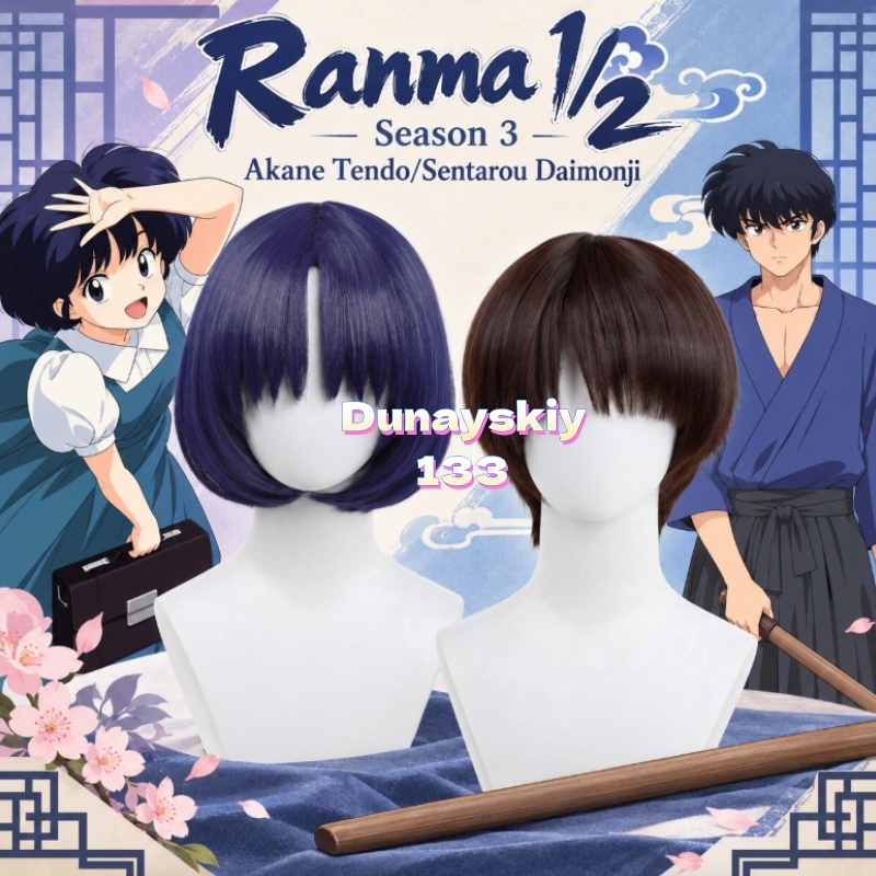 Akane Tendo Sentarou Daimonji  - Anime Cosplay Blue Hair ulasan dan harga
